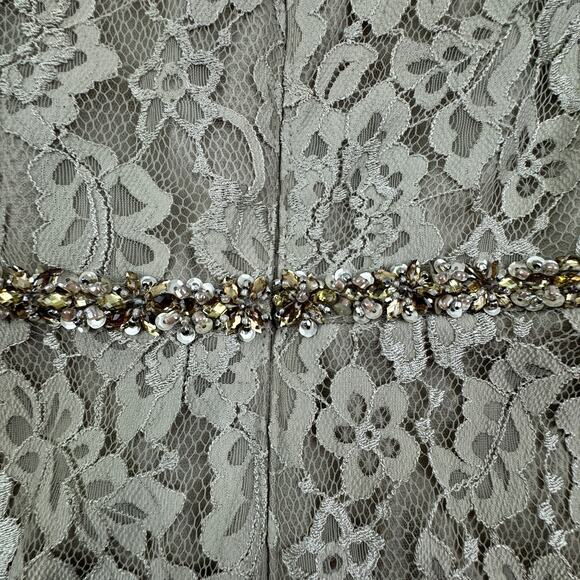 Cameron Blake Beige Neutral Full Length Lace Gown With Beaded Detail Women's 4 - Picture 9 of 13